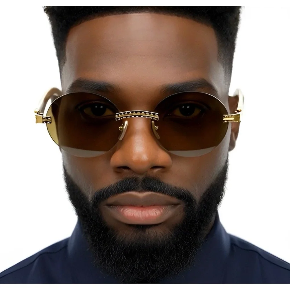 Sunglasses Men Brown Lens Marble Arms Retro Light Weight Dad Style Frameless New